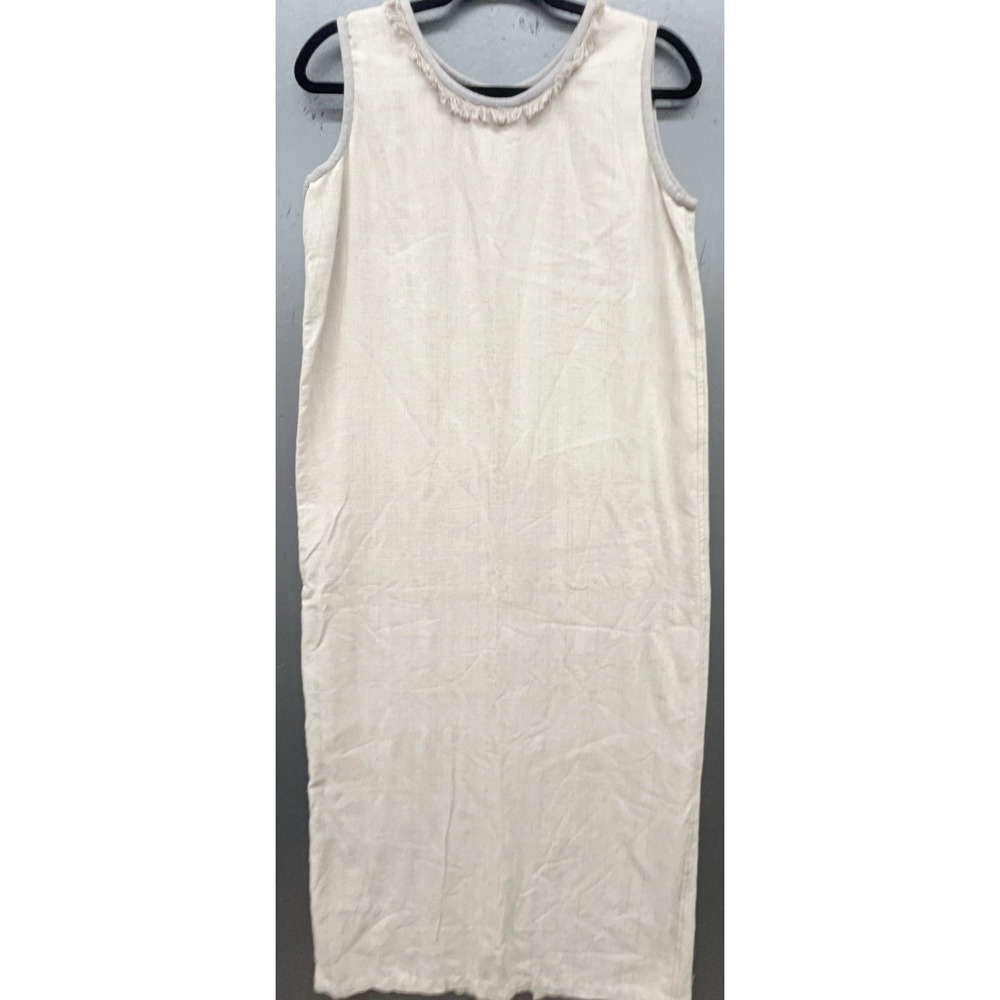 Womens Maxi Dress S Beige Cotton Boho Lagenlook Cottage Prairie Coastal Beachy